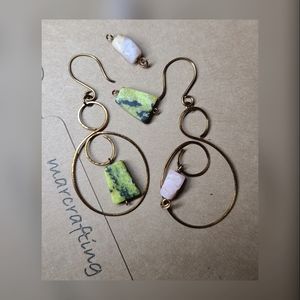 Interchangeable Crystal Dangle Earrings Pink Opal & Yellow Turquoise